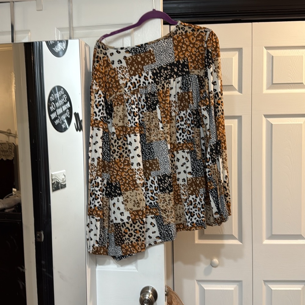 Haptics Leopard Patchwork Blouse - Brown, Black, White - Picture 3 of 5